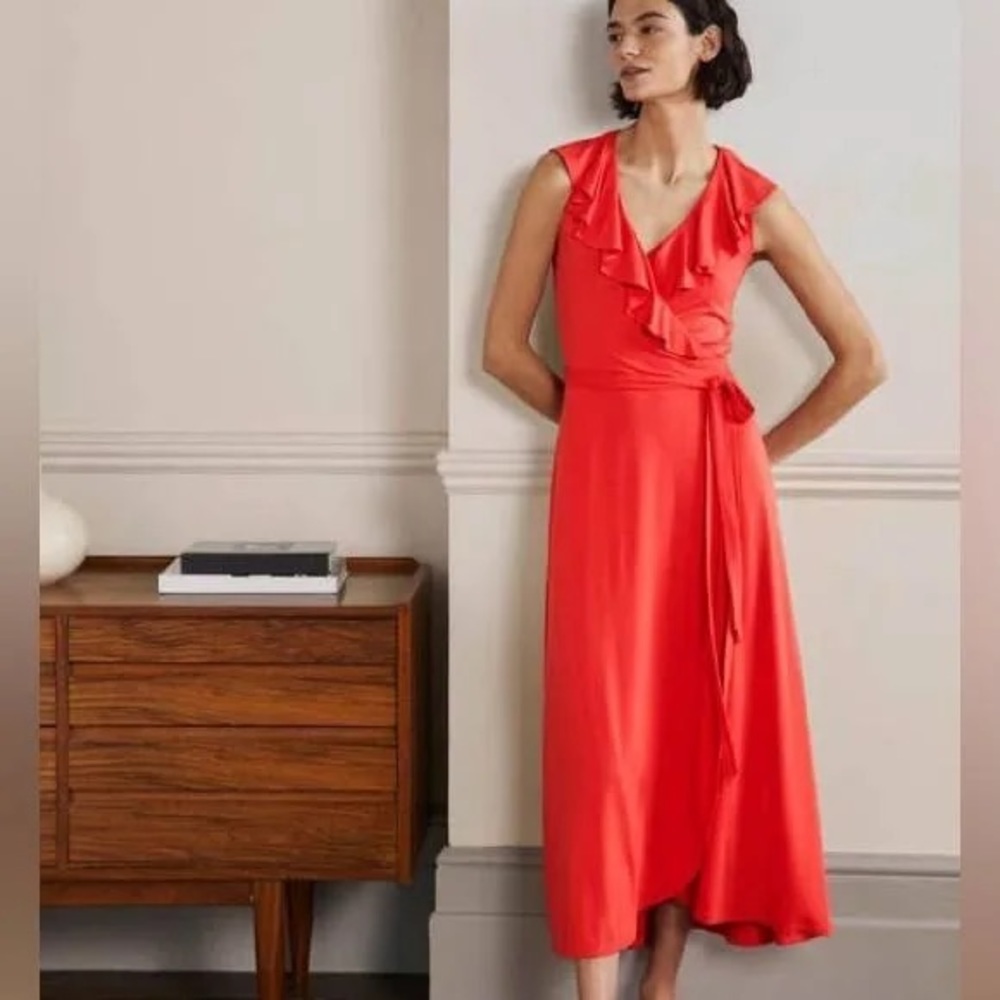 NWT Boden Saskia Jersey Knit Wrap Maxi Dress, Size US 8R, Color: Cherry Red